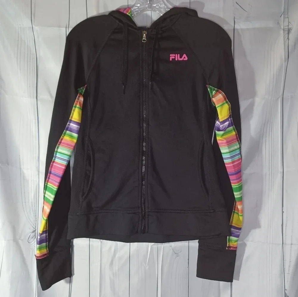 Fila sport full zip multi-color rainbow hooded activewear jacket